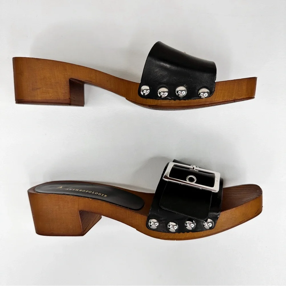 Anthropologie Open Toe Buckle Sandals Black SZ 37 - Picture 6 of 12